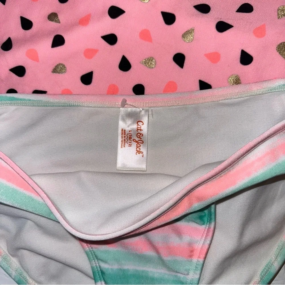 Cat & Jack Watermelon Pink and Mint Swimsuit Set Size L (10/12)